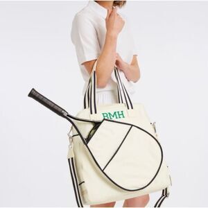 MARK & GRAHAM PREPPY White/Navy stripe TENNIS RACQUET BAG / Monogram GMS